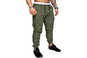 NANAMEEI Pantalon Cargo Homme en Coton Sport de Jogging Slim Fit Casual de Travail Taille Elastique avec 6 Poches