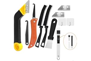 CANGCANG 11 skrobak do płytek z 2 wymiennymi ostrzami i twardą szczotką oraz 1 piłą kątową, skrobakiem do czyszczenia płytek, szczotka z twardym włosiem do kuchni, łazienki