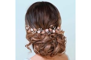 ‎HANDCESS Handcess Brautschmuck mit Blättern und silberfarbenen Perlen, Opal, Kopfschmuck, Blume, Strass, Brautschmuck, Haarschmuck für Frauen und Mädchen rotgoldfarben