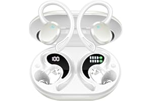 RULEFISS Auriculares Inalámbricos, Bluetooth 5.3, 48H Estéreo Cancelacion Ruido, IP7 Impermeable Cascos Deportivos, Carga Rápida Tipo-C[Perla blanca]