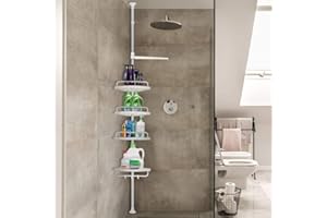 XUANNI XUANYU Étagère de Douche Télescopique, Étagère Salle de Bain en Acier Inoxydable & plastique, sans perçage, Hauteur Expansion 120-304 cm