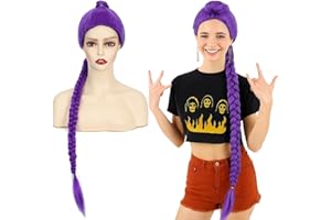 DYBEAUTYHAIR Rumi Wig, 40 Inch Long Purple Braided Ponytail Wig, Anime Costume Wig – High Temperature Heat Resistant Silk Fiber – Natural Looking Costume wig for Halloween Party, Cosplay (Purple - Adult)
