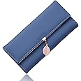 Roulens Ladies Purse, RFID Blocking PU Leather Wallet for Women Leaf Pendant Zipper Coin Purse with Multiple Card Slots and Roomy Compartment
