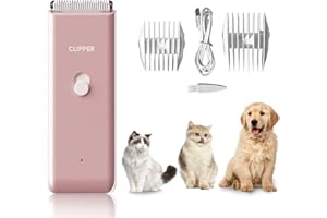SUN YOBA Dog Clippers Pet Grooming Clippers Kit Low Noise Cat Shaver Portable Electric USB Rechargeable Cordless Trimmer for Dogs,Cats and Other Pets, Pink