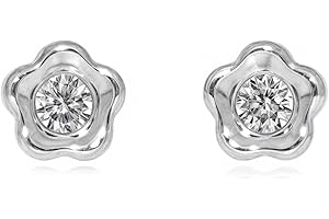 MONDE PETIT Boucles d'Oreilles Bébé Enfant marguerite fleur Zircone Or Blanc 18 Carats - Coffret cadeau - Certificat de garantie - Mondepetit