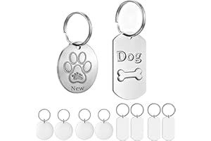 YWCHOSHE 30 sztuk zawieszki ze stali nierdzewnej, blaszki do identyfikatorów dla psów, metalowe zawieszki do breloków DIY, grawerowane dla kotów i psów, 30 kółek do kluczy (15 okrągłych, 15 prostokątnych)