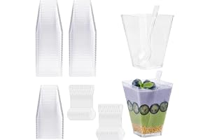 50 Dessertbägare 160 ml med Skedar, Transparenta Återanvändbara Bägare