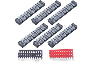CEEYSEE 12pcs(6 Sets) 12 Positions Dual Rows Covered Screw Terminal Block 600V 15A + 6Pcs 12 Positions Pre-Insulated Black/Red Fork Terminal Barrier Strip 400V 15A (TB1512)
