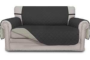Greatime Sofaschoner, Sofa Schutz Abdeckung, Schonbezug, Sofaüberwurf, Sofabezug, Rutschfes, Reversible Gesteppte, Pet, Haustier Abdeckung, Kinder, Katzen, Hunde（2-Sitzer, Dunkelgrau/Beige