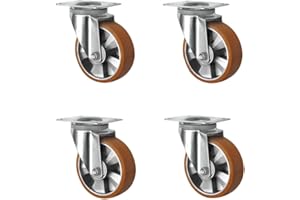 CASCOO SETSHSH125BAU5D0N Rollensatz 4 Lenkrollen, Aluminiumfelge, Polyurethan, Durchmesser 125 mm, Schwerlast, Doppelkugellager, Traglast 1200 kg (4-er Pack)