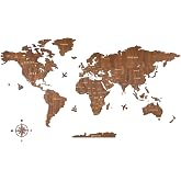 Creawoo Mapa Mundi Pared Grande de Madera, Mapamundi de Madera Nuez Decoraci&oacute;n de Pared para Sala de Estar, Oficina, Dormitor