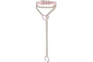 ADEMISHIA Handmade Black Leather Choker Collar For Women, Punk Gothic Heart O-ring Slip Chain Long Necklace with Adjustable Buckle