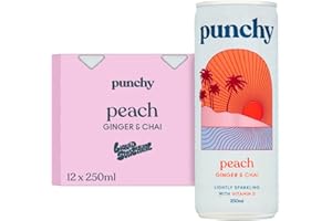 Punchy Drinks - Peach, Ginger & Chai - Premium Soft Drink, Mixer, Sparkling Water, Vitamin D, All Natural, Low Calorie, Non Alcoholic - 12 x 250ml