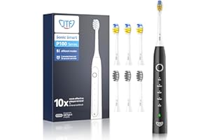 Sonic Toothbrushes Adults JTF Electric Toothbrushes Adults Rechargeable Electric Toothbrush with Timer, 50000 VPM, USB Fast Charge 4 Hours Last 90 Days, 5 Cleaning Modes, 6 Dupont Heads