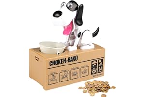 KBIBCK Hungriger Hund Spardose, Welpen-Sparschwein, Hundesparschwein, Münze Spardose, Geburtstagsgeschenk für Kinder-Schwarz und Weiß