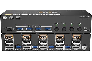 AOOCOO Switch KVM HDMI Displayport 4 PC 3 Monitor 8K@60Hz/4K@144Hz con telecomando cablato, alimentatore e cavo USB 3.0 inclusi