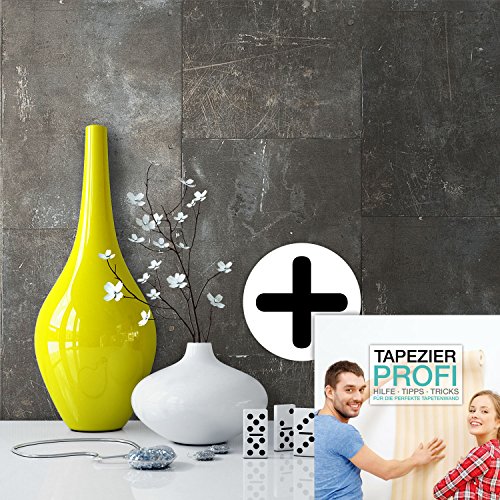 Tapete Metalloptik in Grau , schöne moderne Tapete für Ihr Wohnzimmer , inklusive der Newroom Tapezier Profibroschüre mit Tipps für perfekte Wände - 6