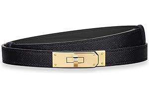 SOETDERT Damski pasek skórzany skinny, wąski, cienki pasek, klasyczny, jednokolorowy, stop, zapięcie obrotowe, regulowany pasek skórzany, cienki pasek, dekoracyjny do sukienek, dżinsów, spodni,