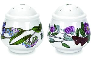 Portmeirion Botanic Garden - Set di saliera e pepiera rotondi, motivi floreali assortiti, in terracotta resistente alle scheggiature, 6,3 cm, lavabile in lavastoviglie, elegante decorazione da cucina