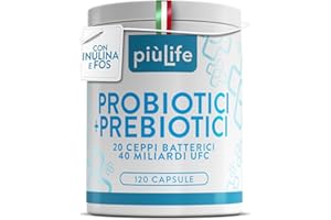 +LIFE Fermenti Lattici Probiotici e Prebiotici PiùLife – 40 Miliardi UFC dose, 20 Ceppi – Probiotici per intestino con Inulina e FOS – Benessere Intestinale Gonfiore Addominale Intestino Pigro, 120 Capsule