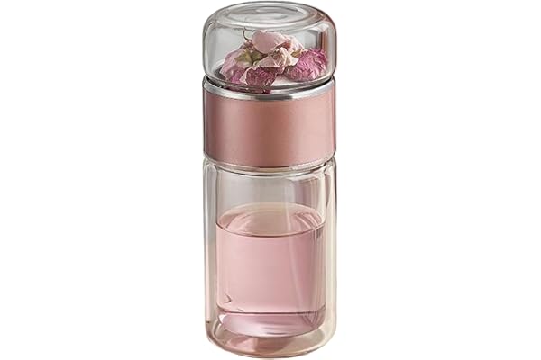 drburpily Tasse à thé filtrante avec Filtre en Verre intégré, contrôle précis du Brassage, capacité de 280ml, Filtre en Verre à Double paroi, Or Rose, 280 ML