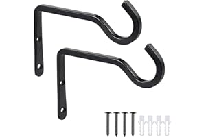 POTWPOT Wall Basket Hooks, 2 Pack Heavy Duty Stand Hooks for Flower Basket Plants, Bird Feeder, Wind Chimes (Black)
