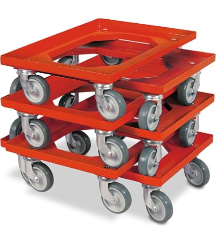 Produktbild von BRB Transportroller Für Behälter – 400x300 Mm, Grau, Mit 4 Lenkrollen (100 Mm Gummiräder) – Tragkraft 100 Kg