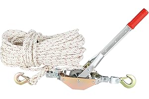 VEVOR Rope Puller, 3/4 Ton (1,653 lbs) Pulling Capacity, with 100' of 0.6" dia. Rope, 2 Hook, Come Along Winch, Heavy Duty Ratchet Power Puller Tool for Moving Boats, Securing Items, Transporting Logs