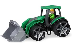 Lena 04517 Truxx² Tracteur avec pelle avant, Véhicule utilitaire env. 34 cm, Tracteur robuste avec pelle et figurine de jeu entièrement mobile, pour enfants à partir de 2 ans, Véhicule jouet Vert/noir