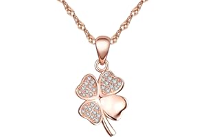 Yumilok pendentif collier en 925 argent et zircon la fleur du trèfle aimable pour femme fille couleur d'or rose