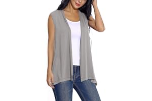 EXCHIC Mujeres Verano Solido Drapeado Cardigan Exteriores Frente Abierto Chaleco sin Mangas