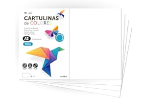 Cartulina de Colores, Cartulina A3, Folios Colores 180gr, Bloc cartulina colores intensos, Ideal para Manualidades, Imprimir tus Documentos y Diseños Creativos · m-office (25 Hojas, Blanco)