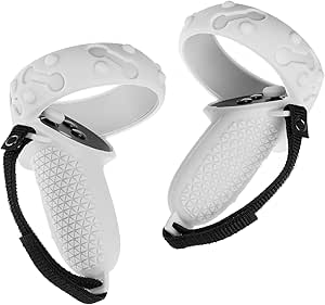 Seltureone (1 Set) Compatible for Oculus Quest 2 Touch Controller Cover with Full Grip, 2 Controller Caps, Non-Slip Silicone Protective Case with Hand Strap for Quest 2 Headset, White