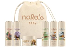 Nala's Baby Adventure Bundle | Body Wash & Shampoo, Body Lotion, Bubble Bath, Conditioner, Body Butter, Nighttime Oil | Cotton Drawstring Toiletry Bag | Award-winning | Nalas Baby
