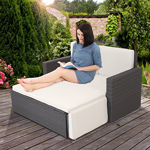 Miadomodo Multifunktionale Polyrattan Gartenmöbel Sofa Couch Gartencouch Gartenliege Ecksofa witterungsbeständig inkl. Abnehmbare Kissenbezüge mit Farbwahl