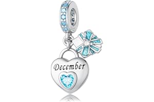 HappyStar 925 Sterling Silber Herz Zirkonia Geburtsstein Charm Anhänger für Geburtstag Personalisiertes Geschenk Bead Charms für Damen kompatibel Pandora Armbänder Geburtstag Valentinstag