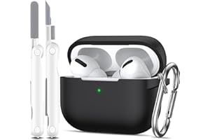 R-fun Custodia protettiva per AirPods Pro Generation con set di pulizia, protezione completa in silicone per custodia di ricarica Apple AirPods Pro 2019[LED anteriore visibile],Nero