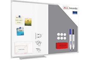 ALLboards Combination Board 2 in 1 Whiteboard & Grey Felt Board with Aluminium Frame 90x60cm, Pin Board Magnetic Board