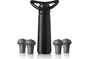 ‎VACU VIN Vacu Vin Weinpumpe Concerto mit 4 Vakuumstopfen – Premium Wein Konservierer – Schwarzes Set mit Klick-Mechanismus – Luftdichter Verschluss für Rot- & Weißwein – Bis zu 10 Tage frisch