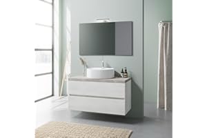 Kiamami Valentina - Mobile bagno sottolavabo sospeso 100cm bianco rovere e top beton con lavabo appoggio