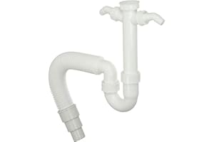 KEENBERK Tappo a tubo per lavello da cucina, lavatrice e lavastoviglie – sifone – con uscita flessibile, angolo di 90° e due collegamenti per dispositivi (2 GA) – 1,5 pollici x Ø 40/50 mm – sifone flessibile