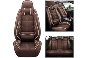 maiqiken Autositzbezug Für Ford Fiesta 2002-2024 Komplettset 5 Sitze Allwettereinsatz Auto Ledersitzbezug Braun