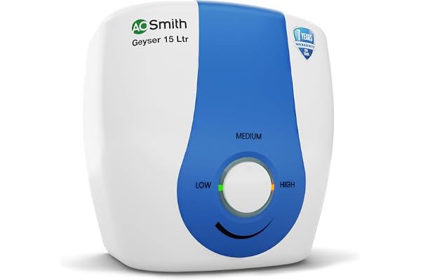 AO Smith Geyser 15 Ltr With 5 Star BEE Rating, Vertical Water Heater Geyser 15+ Litre For High Rise Building 7 Year Tank Warranty, 2 Year Comprehensive Warranty SDS-GREEN-015