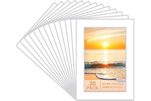 WSICSE 20 Packs White Picture Mounts, 7x5 Inch Photo Mounts Frame Mounts for 6x4 Inch Pictures for Photos, Prints, Paintings, Artworks