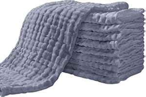 Yoofoss Muselinas Bebé Paño 10 Piezas 100% Algodón 27x50 cm Gasas para Bebes Toallas Bebe 4 Capas de Muselinas para Unisex Niñas Niños Azul Neblina