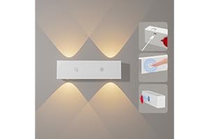 COOLLAMP LED Wall Lights 4 Light Source, Wall Lamp Cordless & Rechargeable & 3 Dimmings, Wall Lamps for Living Room Bedroom Pictures Corridor, Warm White
