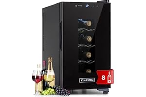 KLARSTEIN Cave a Vin, Réfrigérateur Bar/à Vin sur Pieds avec Porte en Verre, Cave à Vin de Vieillissement, Prosecco, Bière, Ecran Tactile, Frigo, Protection UV, 11-18°C, 8 Bouteilles