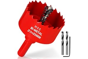 KACNON Seghe a Tazza Bi-Metallica 55 mm, M42 HSS Sega A Tazza Trapano, con Adattatore Esagonale e Punta di Centraggio, per Forare Plastica, PVC, Legno, Fibra di Legno, Metallo Dolce, Rosso