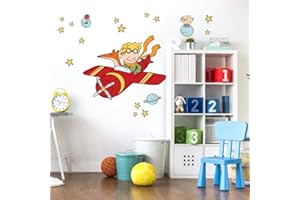 kina - Adesivo Murale Bambini Decorazione Parete Cameretta R00578 - Eco-Tessuto, Ecologico Anallergico, Riposizionabile, Effetto Carezza, Asilo Nido - Grafica Piccolo Principe e Misura 100x30 cm