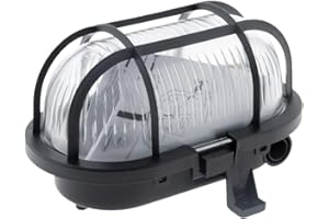 Zenitech - Oblò Ovale 60W IP44 E27 Classe II - Base in Plastica ad Alta Resistenza e Cupola in Vetro Resistente al Calore - Griglia di Protezione - Nero - 40cm